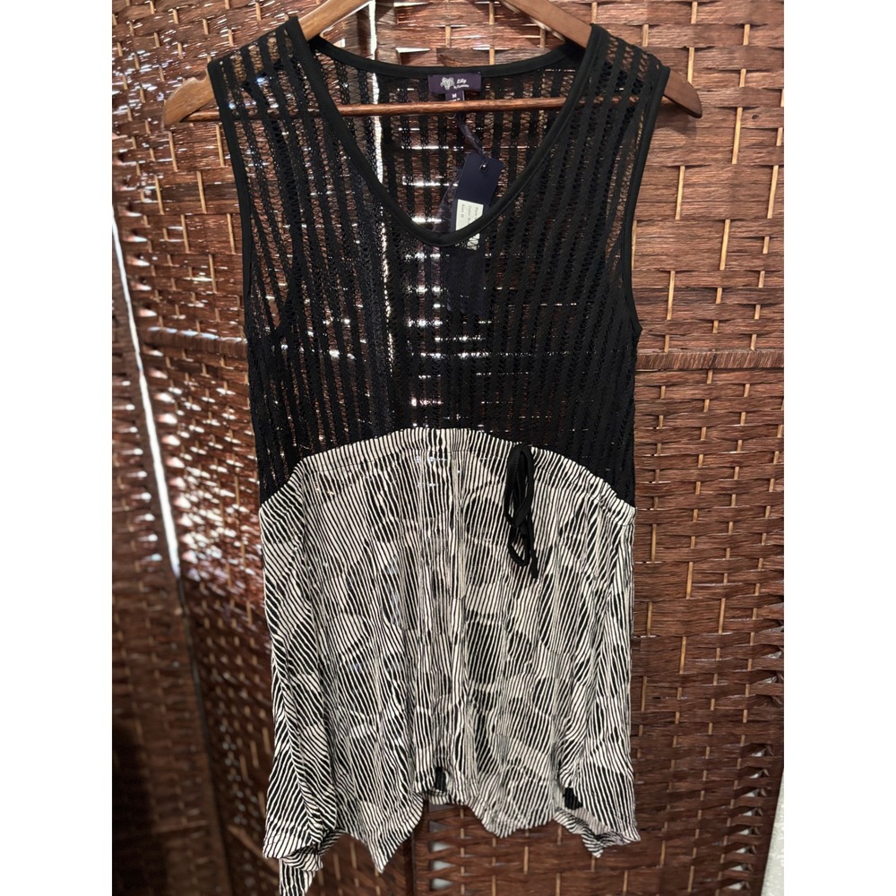 Lilly top‎ M Sleeveless whimsy Asymmetrical Mesh sheer crinkle tunic